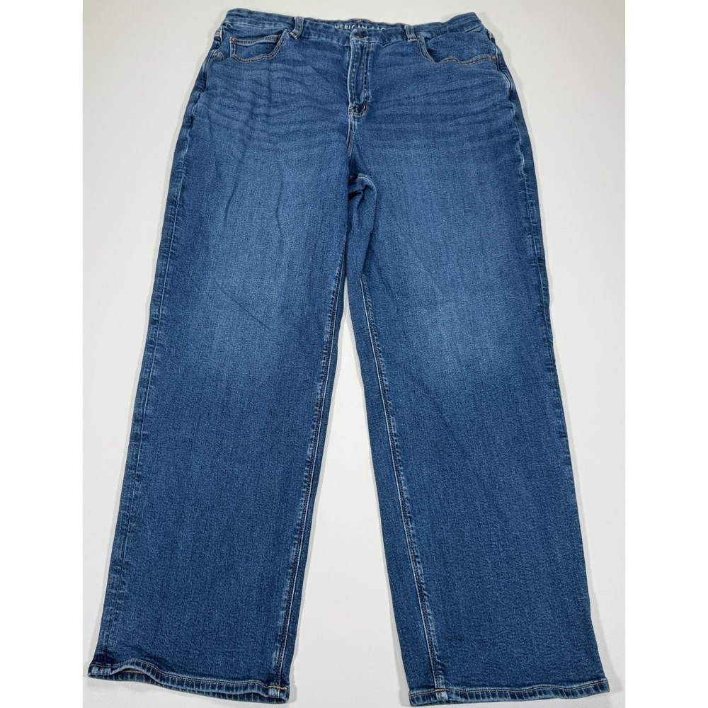 American Eagle Curvy Straight Jeans Womens 20 Long Blue Stretch Denimโ High Rise